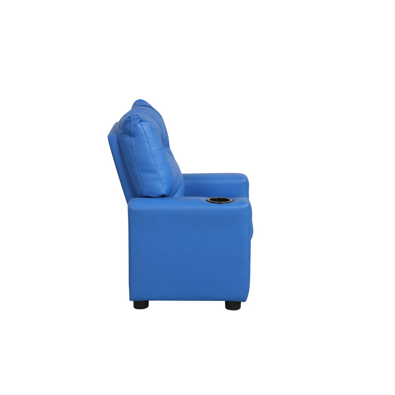 Perline 23"W Blue PVC Fabric Kids Recliner Chair With Cupholder, Blue