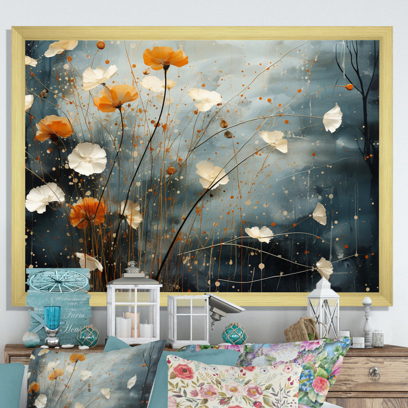 Coral Dandelion Floral Symphony III sur impression sur toile, H 12 po x l 20 po x P 1 po, Encadrement doré