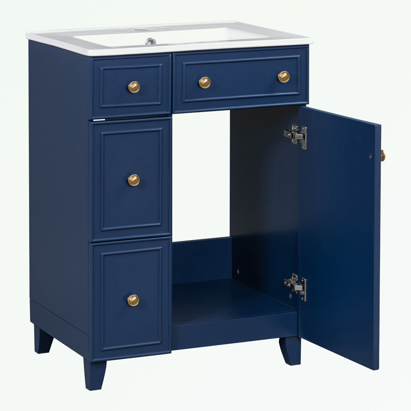 Armoire de salle de bain Madielyn, Bleu, Doré