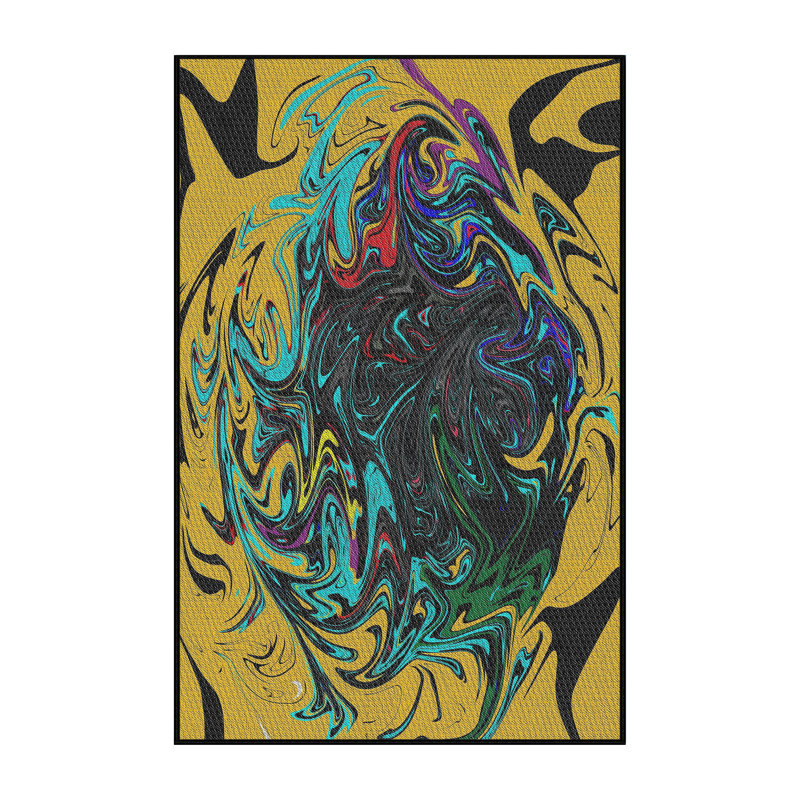Tapis abstrait bleu / jaune, Rectangle 5 pi x 8 pi