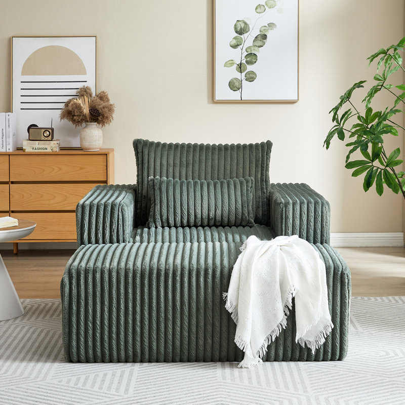 Fauteuil-lit en velours côtelé pour salon Army - 62,5 po avec repose-pieds amovible, moelleux et moderne, sans assemblage requis