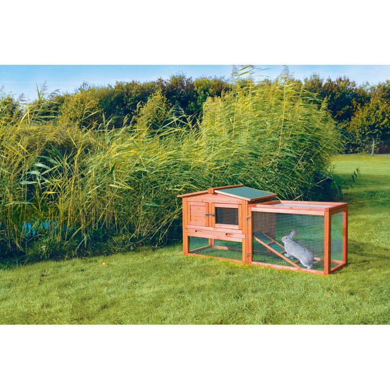 Brown Glazed Pine 2-Story Rabbit Hutch with Outdoor Run