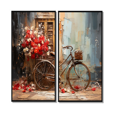Crimson Ride Red Flowers - Art mural moderne 2 panneaux