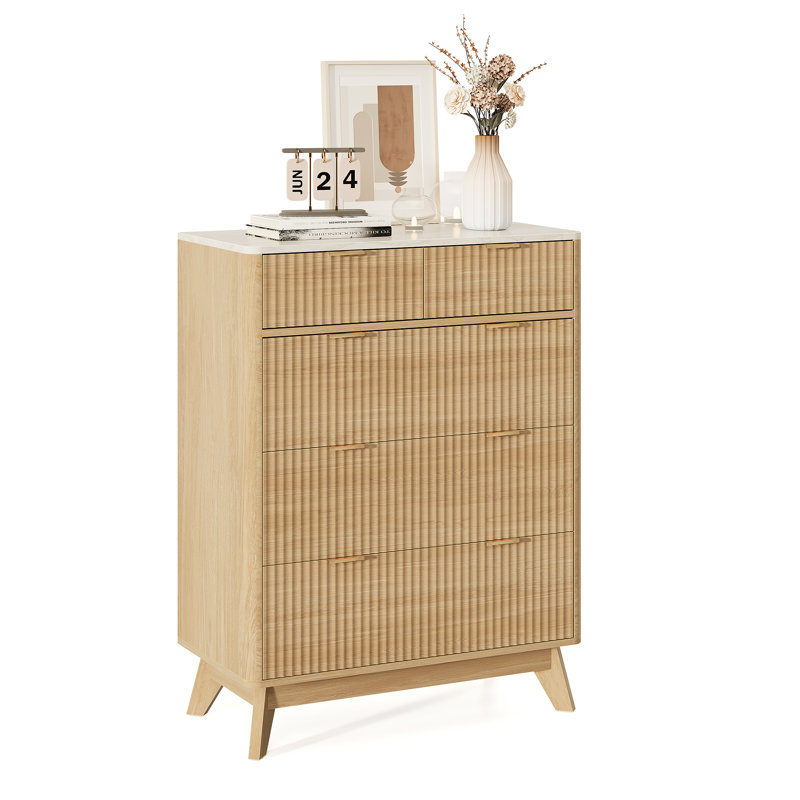 Donati 5-Drawer Dresser, 31.5"W Wood Chest of Drawers, Natural