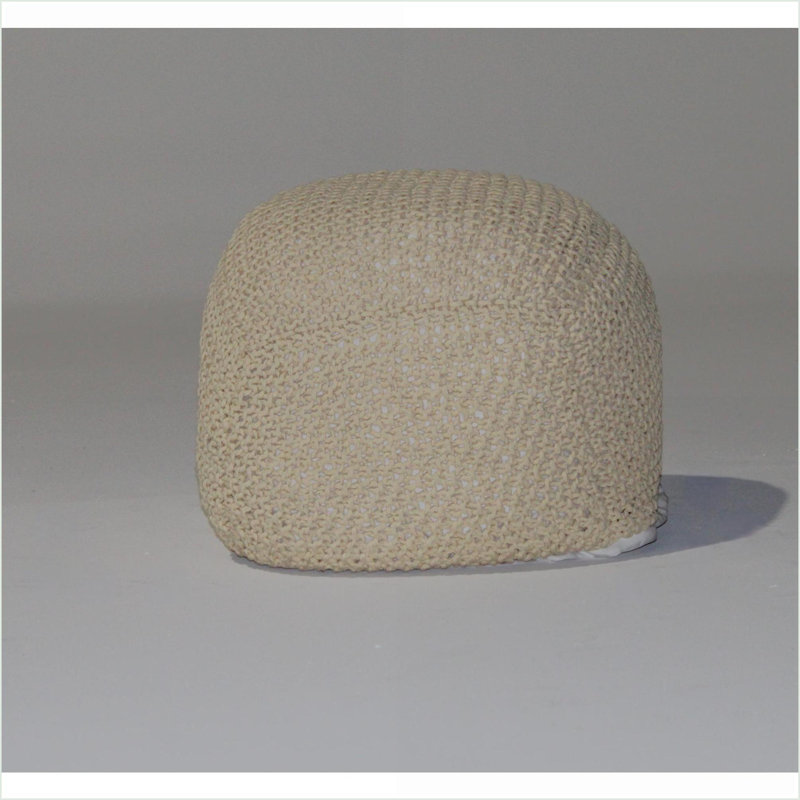 Pouf, repose-pieds de chambre à coucher semi-arrondi 100% coton moderne - 21 x 21 x 18 | Beige | Coton, Beige