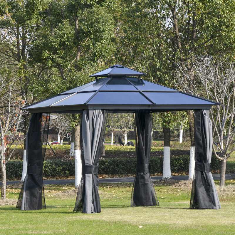 Outsunny Dark Grey Aluminum Hardtop Gazebo with Polycarbonate Roof