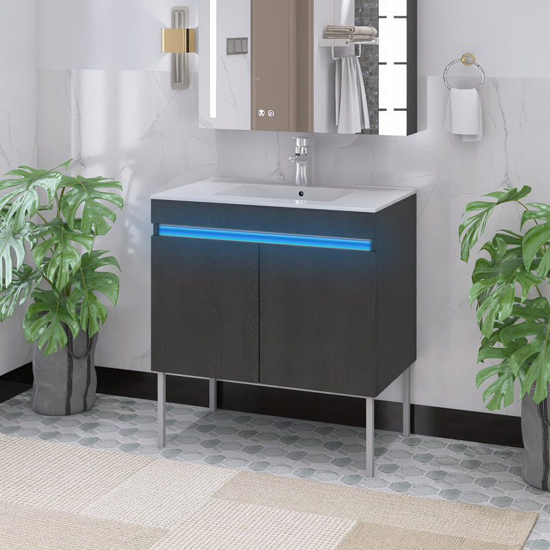 Meuble-lavabo simple avec plateau Lexxy 30, Noir