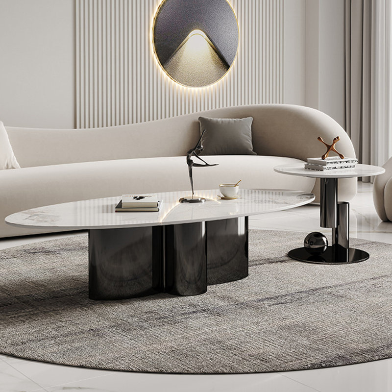 Ensemble de tables basses italien minimaliste moderne, Blanc / gris pâle / noir, H 15,7 po x L 47,2 po x l 27,6 po