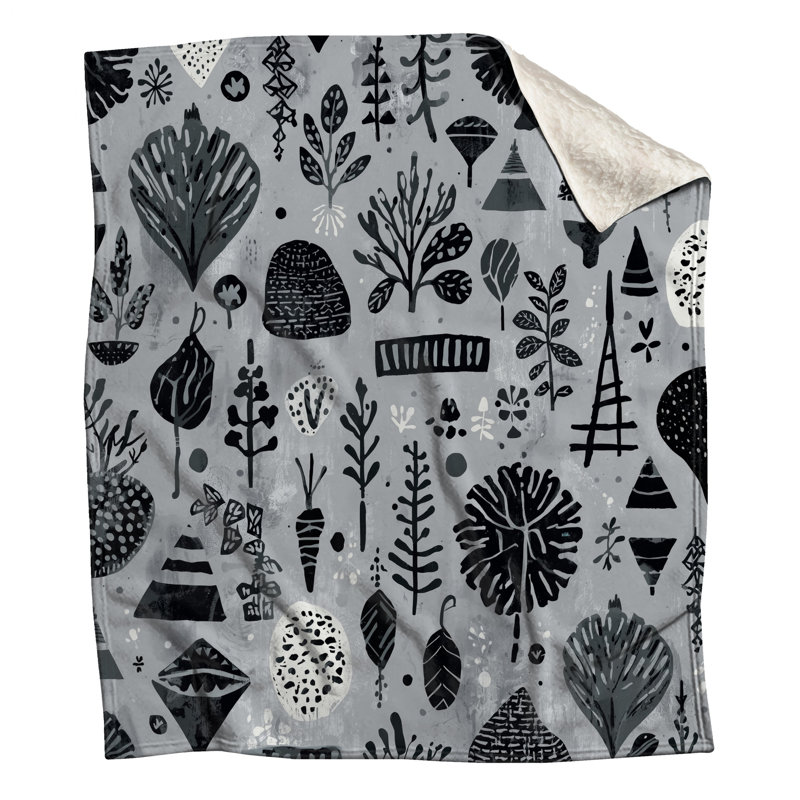 Black Botanical Patterns Blankets, 60in W x 80in H