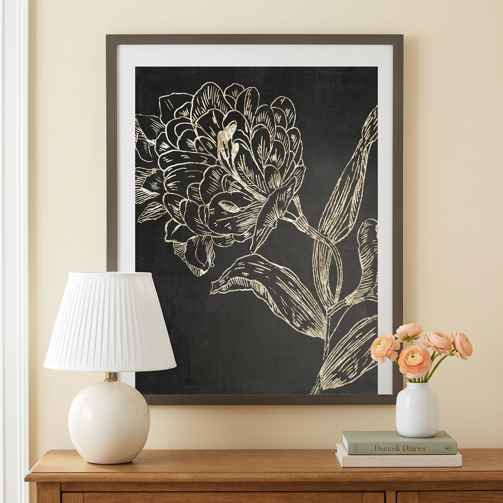 Malcom "Golden Flower Folklore II" Print, Gray, 25.25" H x 21.25" W