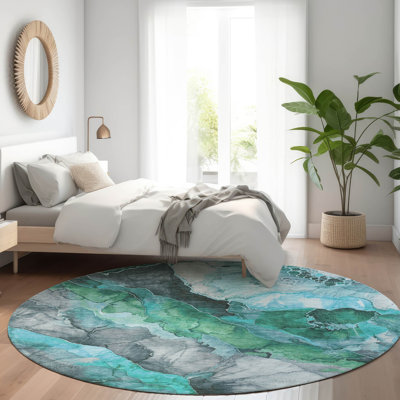 Tapis bleu sarcelle lavable à la machine intérieur / extérieur Xhevrie