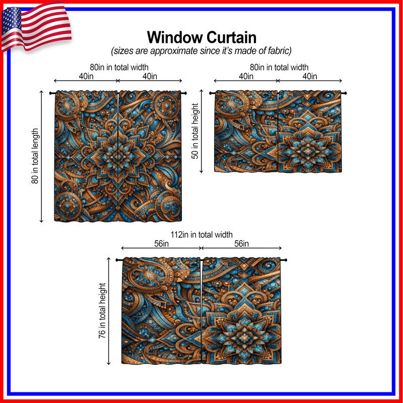 Rideaux de fenêtre complexes à motif de mandala obscurcissant et obscurcissant - 2 panneaux, 40 po x 80 po - 2 panneaux