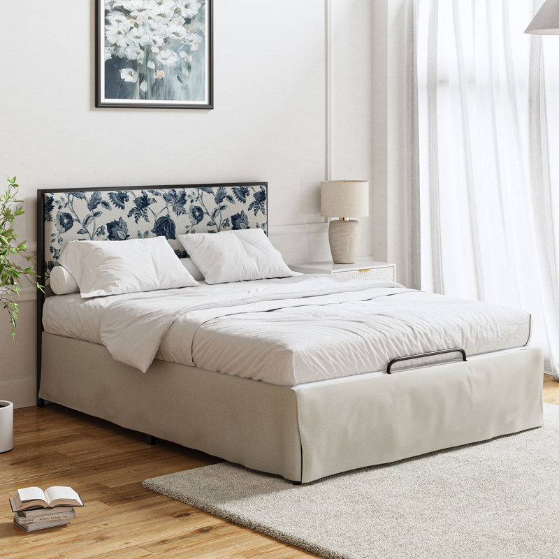 Neilius Upholstered Platform Bed with Washable Slipcover, Twin, Pattern Porcelain