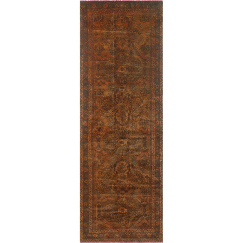 One-of-a-Kind 3'3" x 9'6" 1980s Runner Wool Area Rug in Brown