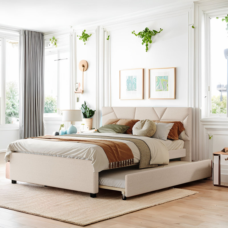 Lit tapissier Jaesa, Beige, Grand