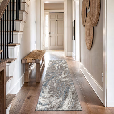 Tapis à poils longs Marble Swirl - bleu - velours moyen, élégant, facile à nettoyer