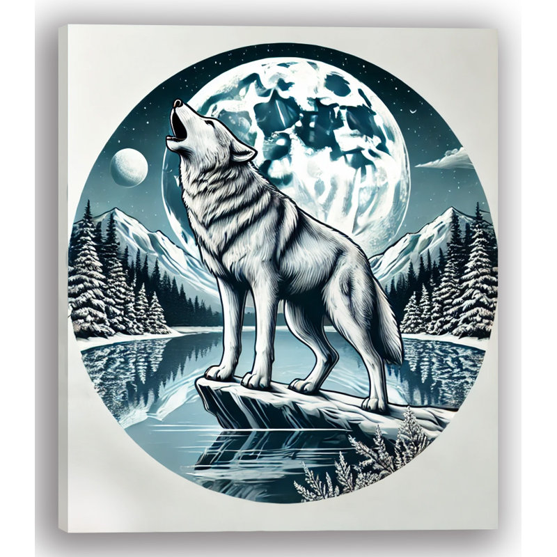 Howling Wolf Under the Moonlight Canvas Wall Art, 24" H x 20" W x 1.5" D