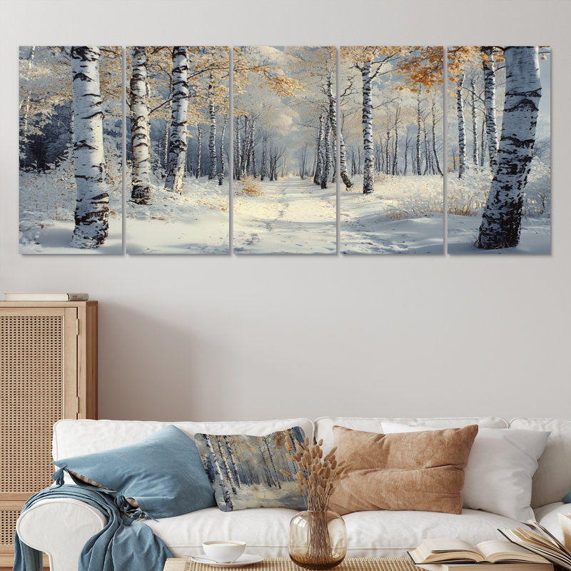 «White Morning In Forest Panorama II», ensemble d'art mural paysage d'hiver, H 28 po x l 60 po