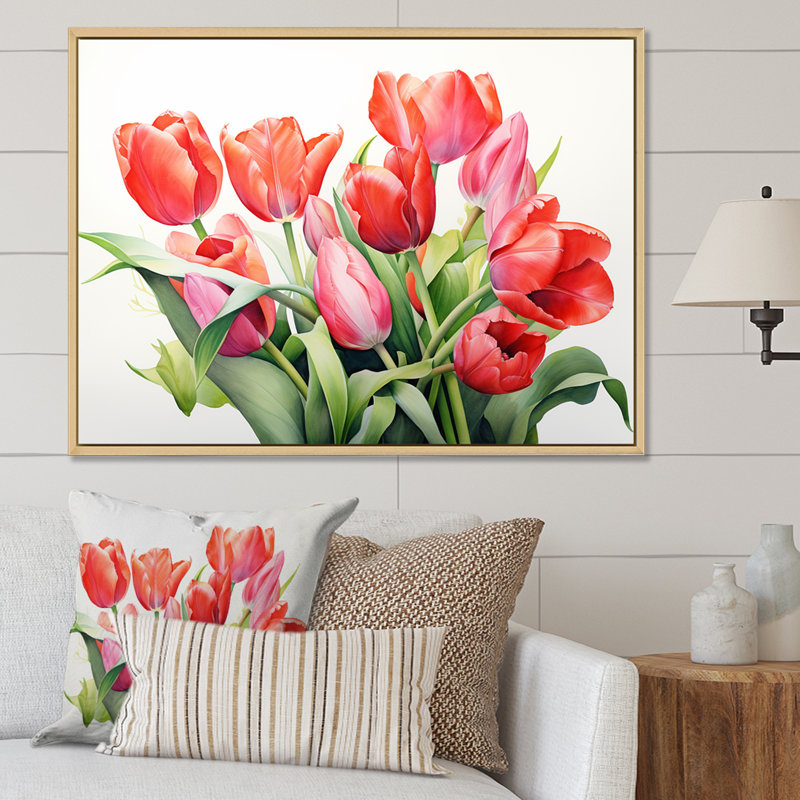 «Tulipes Minimalisme Dream I» sur toile, H 34 po x l 44 po x P 1,5 po, Cadre naturel flottant