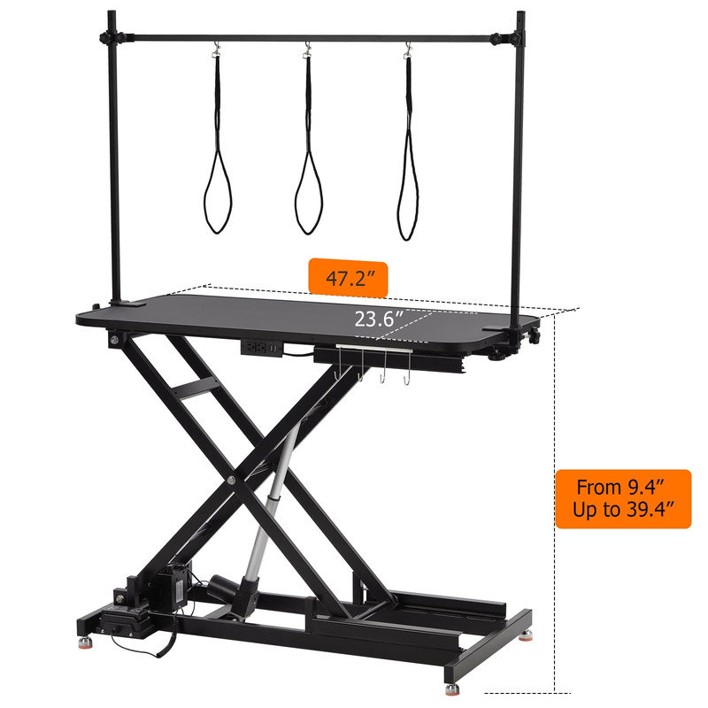 Electric Adjustable Dog Grooming Table, 9.4–39.4 in Height, 264 LBS Capacity, Foot Control & Tool Organizer, Matte Black