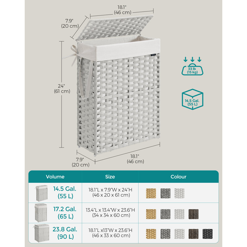 Wood Laundry Hamper with Handles, Cloud White