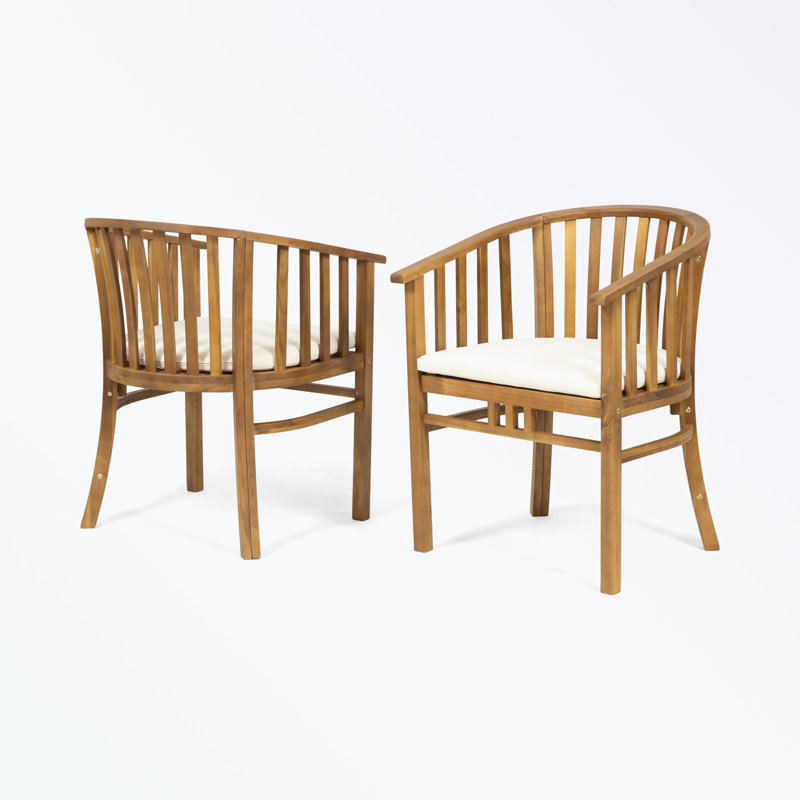 Ensemble de 2 chaises d'extérieur en bois avec coussins, Beige, Brun