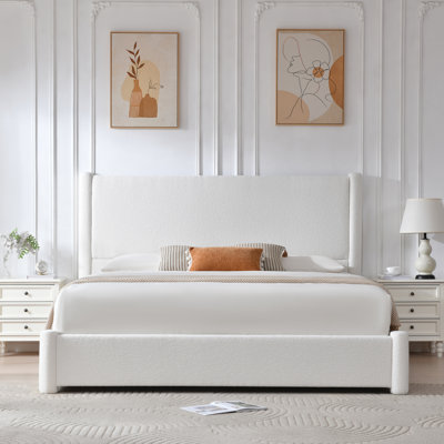 Coletti 51.8" High Headboard Upholstered Platform Bed With 2 Large Wooden Storage Drawers,White, King Size