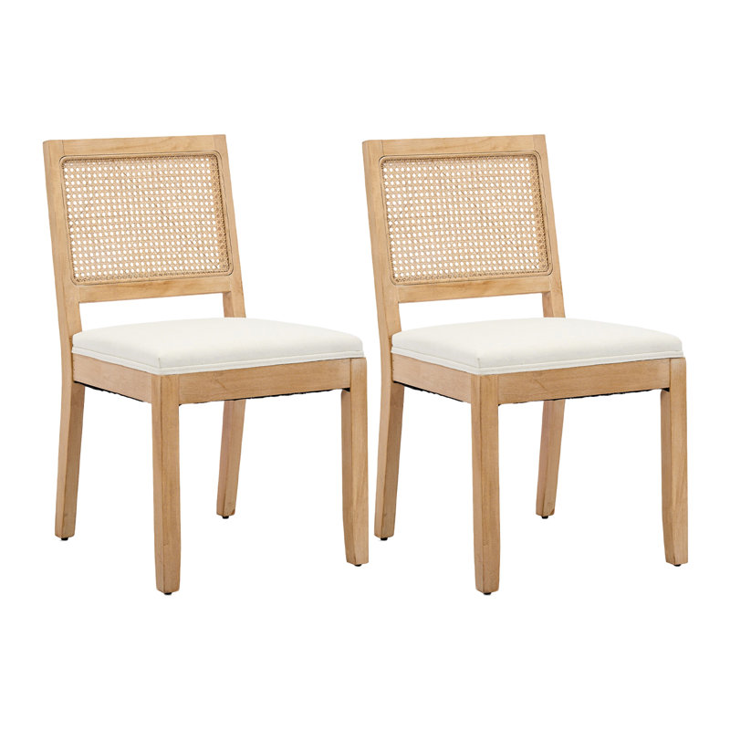 Ensemble de 2 chaises de salle à manger en rotin beige, style champêtre, dossier carré, 2, Beige