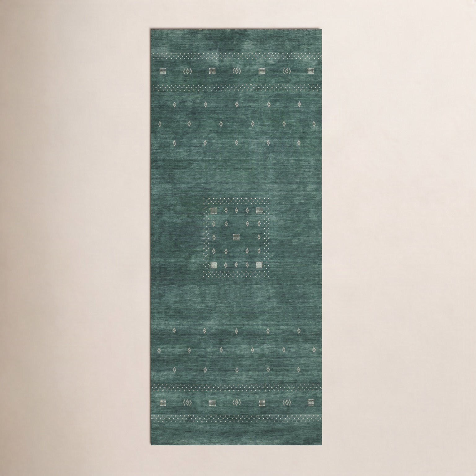 Simi Hand-Woven Geometric Cotton Wool Rug, Green, Runner 2'6" x 8'