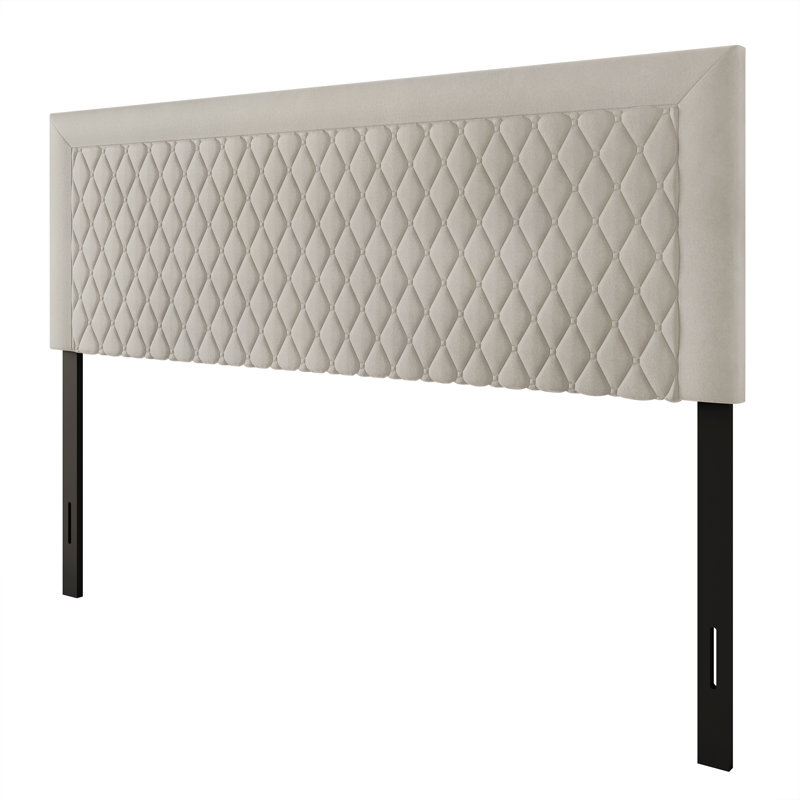 Tête de lit tapissier en velours, Beige, Grand