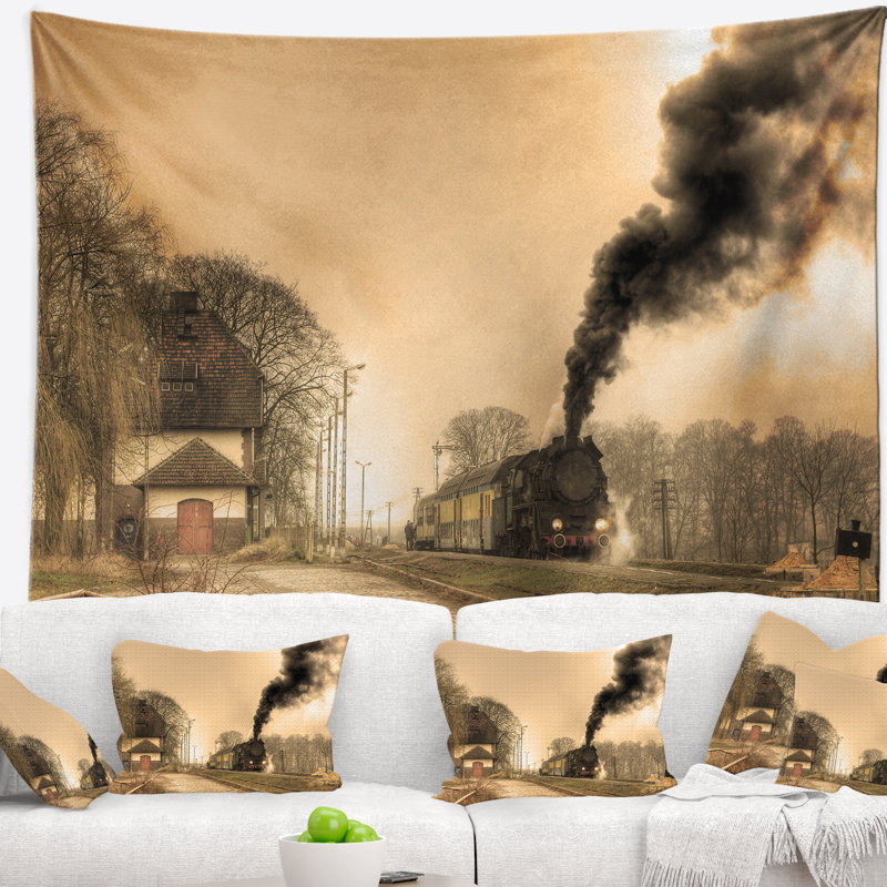 Paysage photographie retro train à vapeur tapisserie, H 32 po x l 39 po