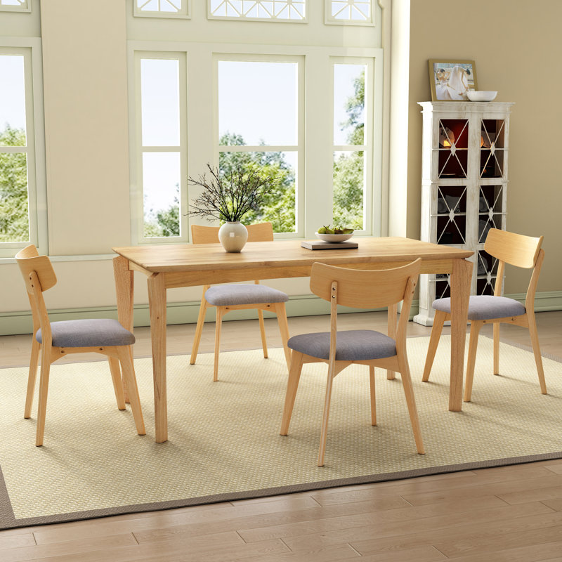 Hana Mid-Century Modern Rubberwood Dining Chair With Upholstered Seat, Gray