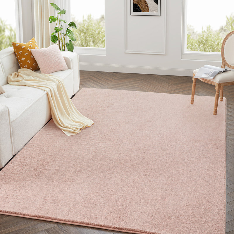 Solid Color Machine Tufted Pashmina Area Rug., Pink, Rectangle 160 x 230 cm