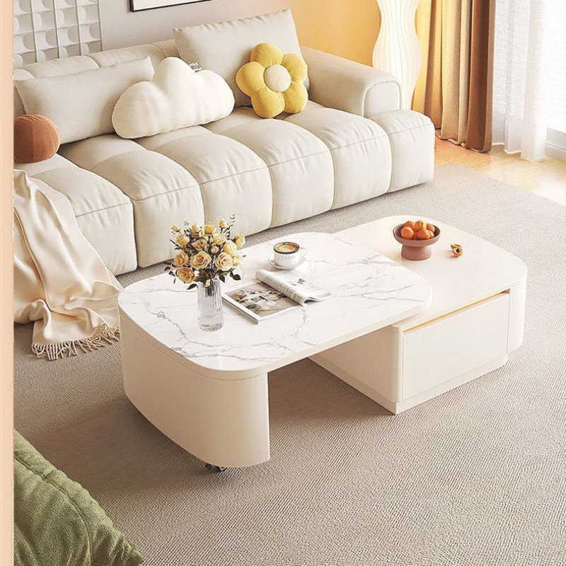 Table basse rotative moderne 54,7 po avec plateau en faux marbre et rangement caché, table basse rotative