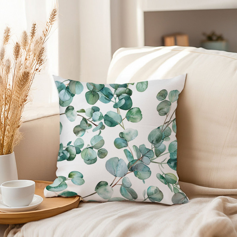 Botanical Eucalyptus Leaves Pattern III Pillow Cover, 16"H x 16"W