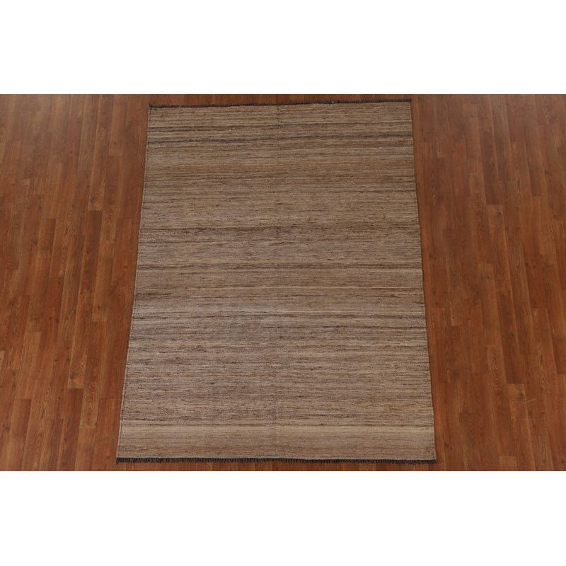 Tapis unique en laine noué à la main 5 x 6 pi 8 po nouvel âge brun / crème