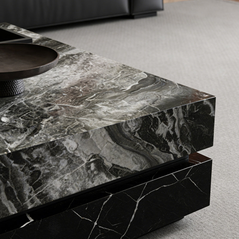 Table basse carrée sur pied avec plateau, H 13,77 po x L 31,49 po x l 31,49 po, Gris, Noir