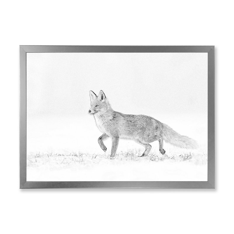 Croquis de renard noir et blanc en hiver - décoration murale traditionnelle sur toile, H 8 po x l 12 po x P 1 po