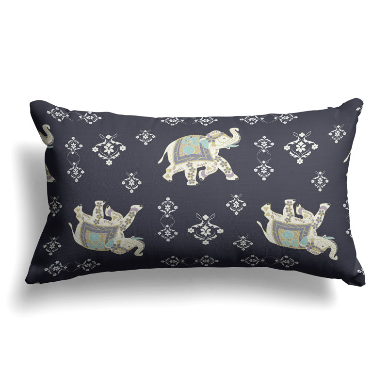 MughalElephant  Rectangular Throw Pillow, Gray/Ivory
