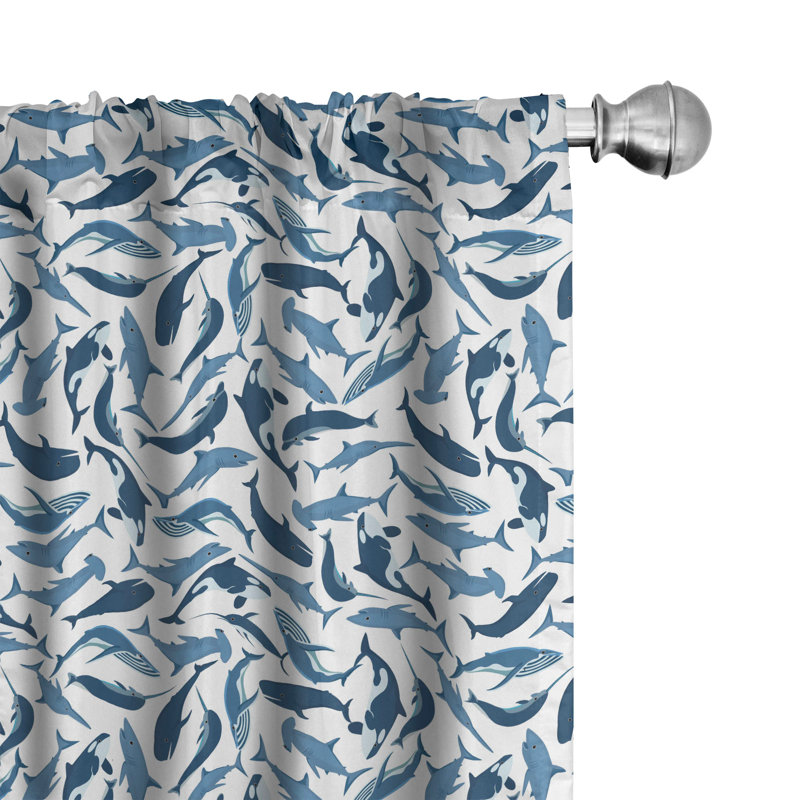 Whales Semi-Sheer Rod Pocket Curtain Panels, 28" x 63"