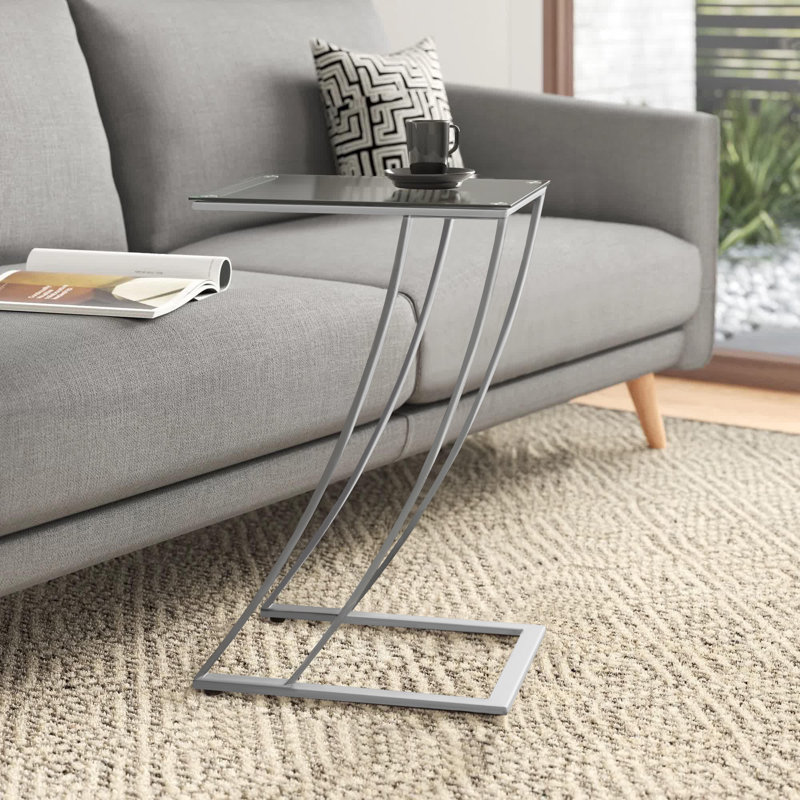 Cannava Accent Table, C-shaped, End, Side, Snack, Living Room, Bedroom, Metal, Tempered Glass, Silver