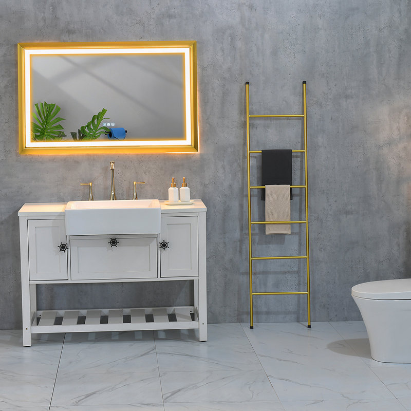48 po x 30 po Miroir de salle de bain mural, Or