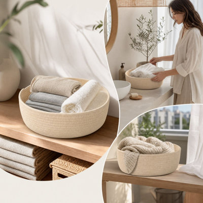 Sac de rangement en polyester, panier de rangement en forme de bol, organisateur de ménage pour serviettes, vêtements et articles du quotidien, pour chambre, salle de bain, salon, rangement intérieur