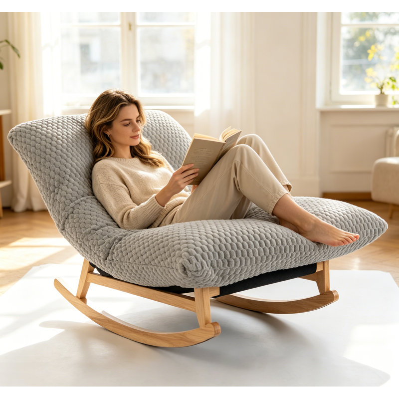 Fauteuil à billes berçant en velours côtelé avec dossier, Gris clair + velours côtelé