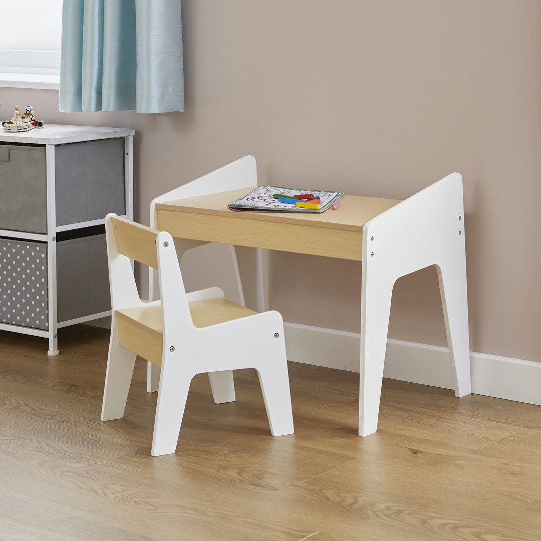 Kids White and Pine Play Table and Chair Set