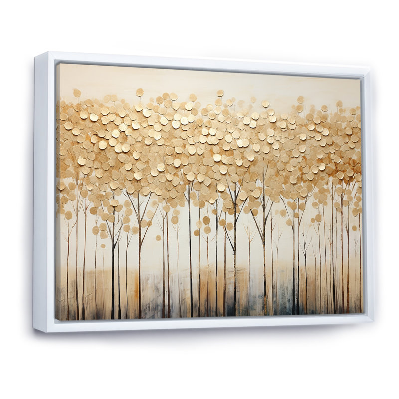 Minimalisme Golden Trees Harmony sur toile, H 34 po x l 44 po x P 1,5 po, Cadre flottant blanc