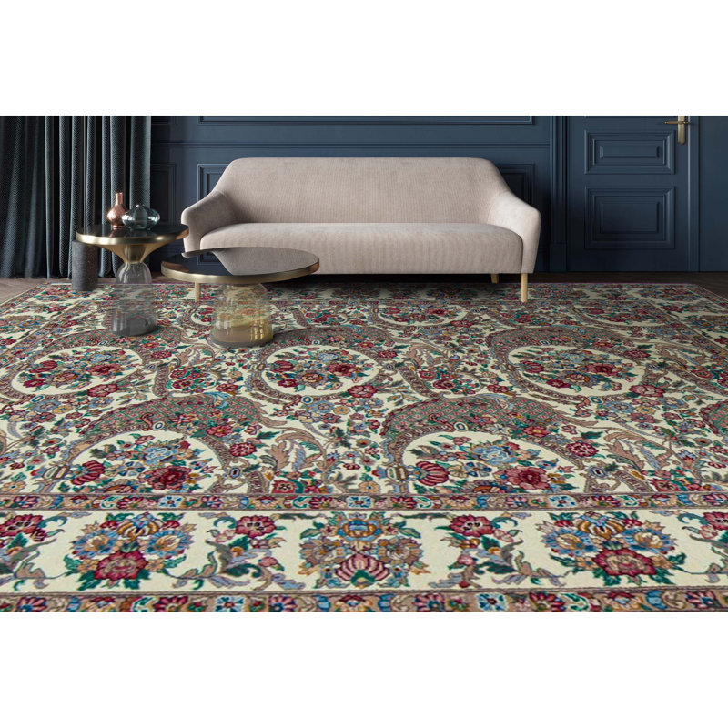 Tapis ivoire noué à la main de haute qualité