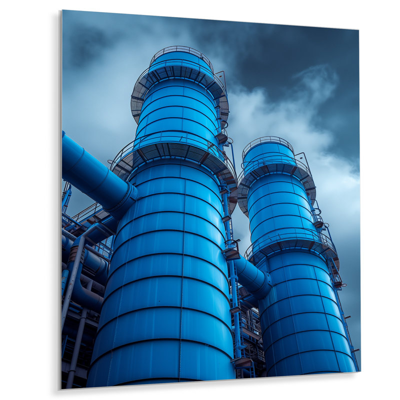 Silo bleu et gris avec centrale électrique Oasis Power Plant, Métal métal, H 16 po x l 32 po