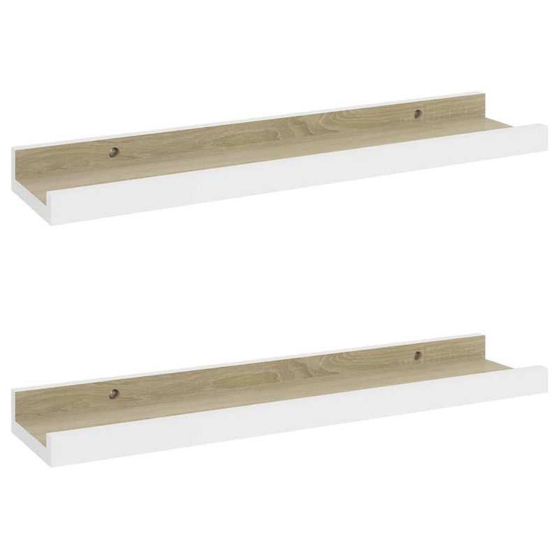 Gracelan 2 Piece Picture Ledge Wall Shelf, White/Sonoma Oak, 3 cm H x 40 cm W x 9 cm D