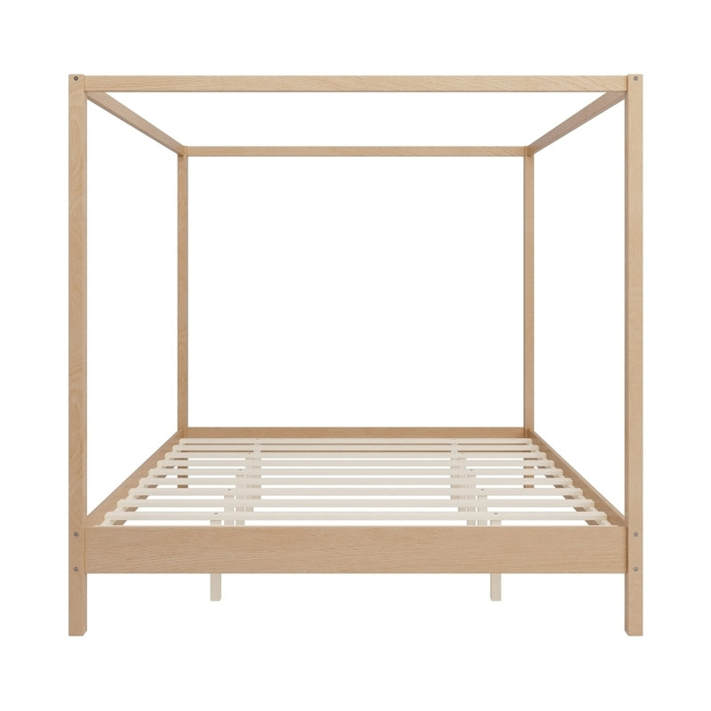 Solid Wood Canopy Bed Frame Four Poster Platform Bed with Slats Support